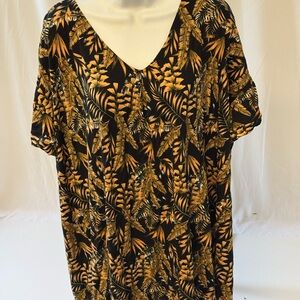 Ellos Black and Gold Tropical Print Short Sleeve Top Tunic